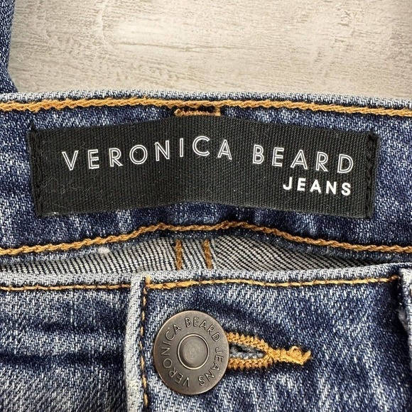 Veronica Beard Ines Cropped Straight-Leg Girlfriend Jeans 28 Blue Rhinestones - Picture 10 of 16